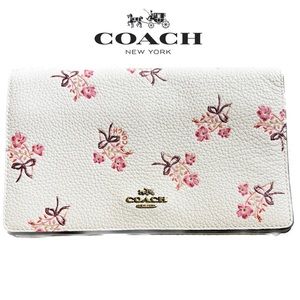 COACH | Pink Floral Glitter Bow Cream Wallet Crossbody